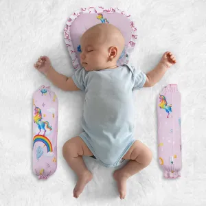Baby Moo Unicorn Velvet Side Bolster And U Shape Matching Pillow Set - Pink