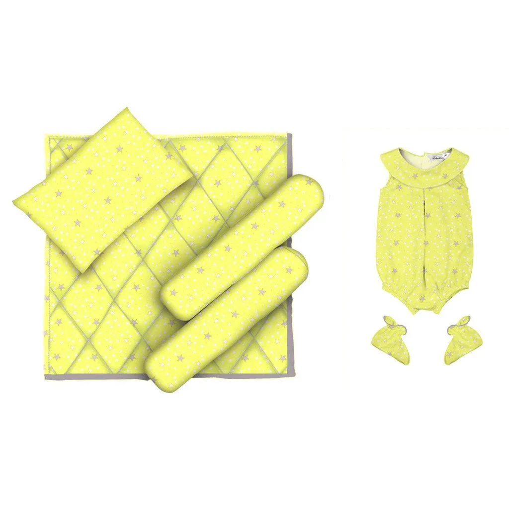 Layette Set with Baby Bodysuit & Booties <br> Yellow Star <br> <span style="font-size: 11px; font-family:Helvetica,Arial,sans-serif;">Can Be Personalised</span>