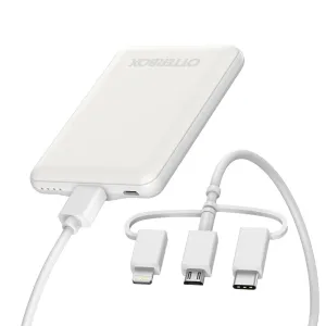 OtterBox 5K mAh Power Bank with 3-in-1 Cable (USB-A to Lightning   USB-C   Micro-USB) - White (78-80836)