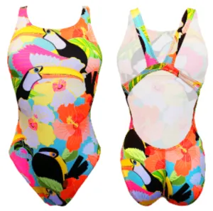 Women Swim Suit - Wide Straps - Tropic Vibes (Yellow)